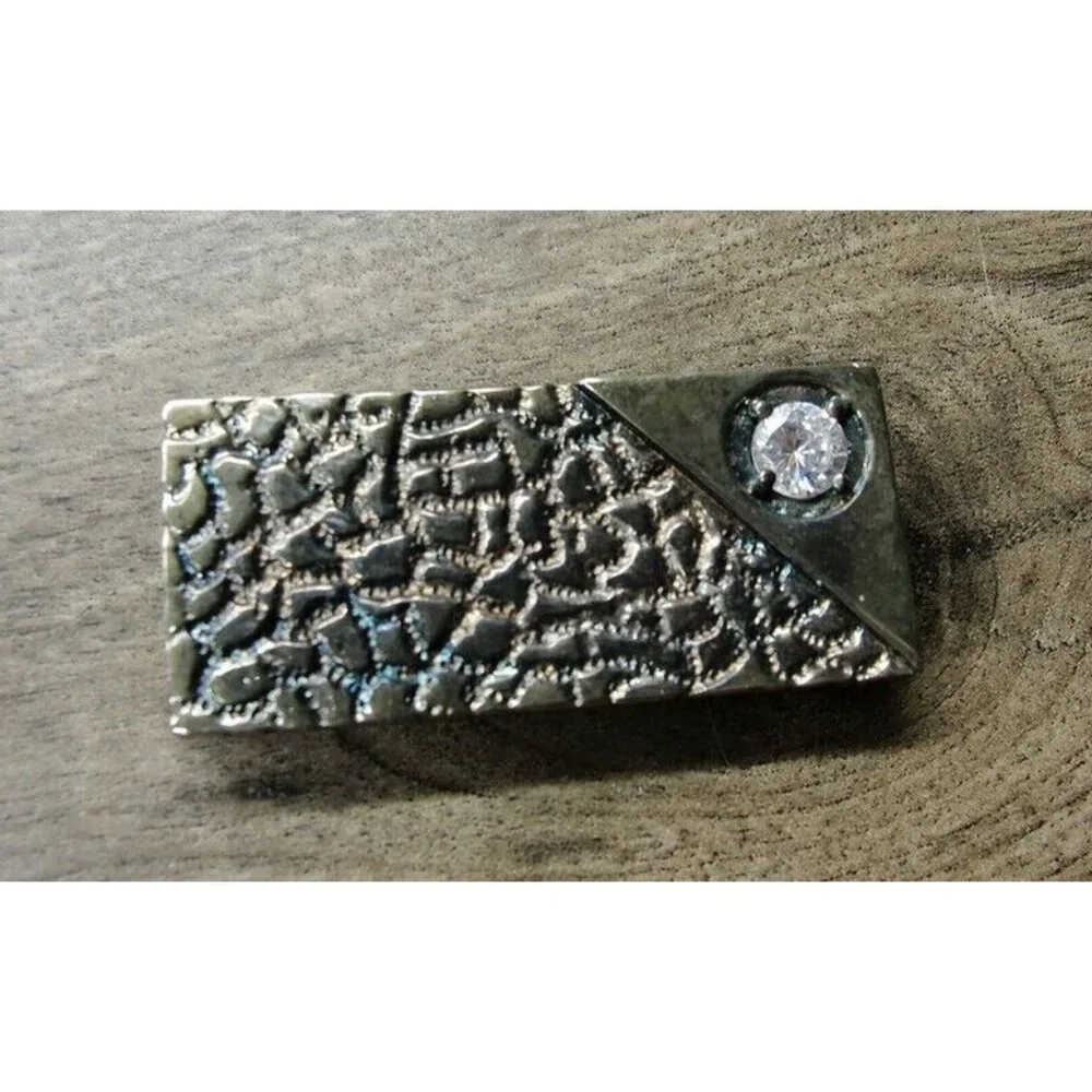 Lind Money Clip Silver Plated Nugget One Carat Simulated Cubic Zirconia Cash ID